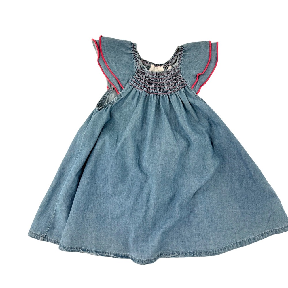 Wanderling Denim Dress Girls 24M Blue New Smocked Flutter Sleeve Diaper Cover